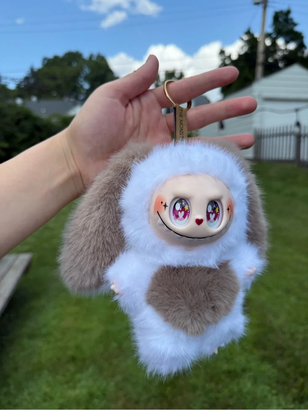 Cute Plush Labubu Bunny Toy Keychain-White and Light Brown Faux Fur-Not Pop Mart